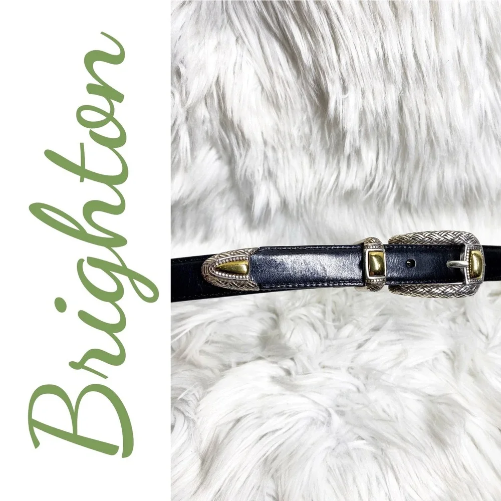 Brighton Black Leather‎ Belt Silver Gold Coastal Cowgirl Western Size 30 Medium